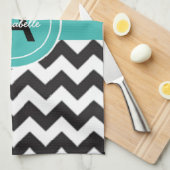 Linge De Cuisine Chevron turquoise noir (Quart Plié)