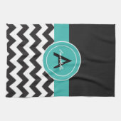Linge De Cuisine Chevron turquoise noir (Horizontal)
