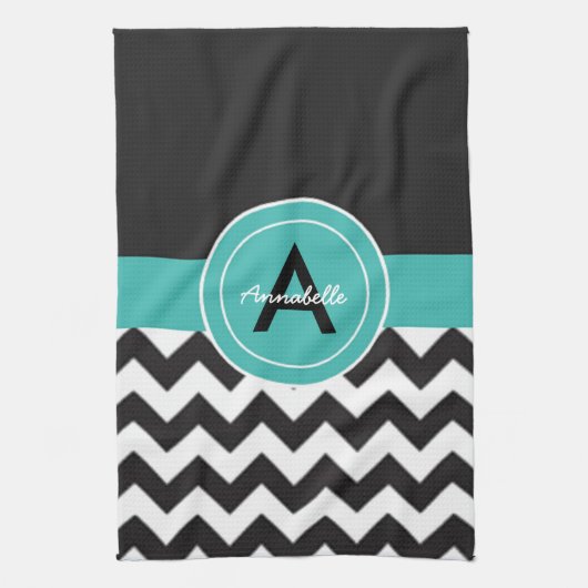 Linge De Cuisine Chevron turquoise noir (Vertical)