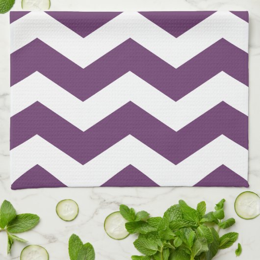 Linge De Cuisine Chevron violet et blanc (Plié)