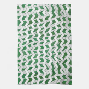 Linge De Cuisine Chevron Zebra Green et White Print