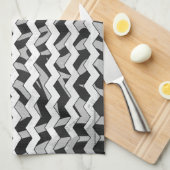 Linge De Cuisine Chevron Zebra noir et gris (Quart Plié)