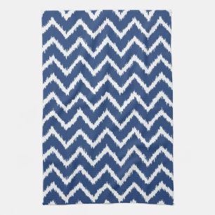 Linge De Cuisine Chevrons d'Ikat - bleu marine et blanc