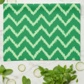 Linge De Cuisine Chevrons Ikat - pin et vert clair (Plié)