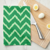 Linge De Cuisine Chevrons Ikat - pin et vert clair (Quart Plié)