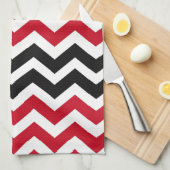 Linge De Cuisine Chevrons rouges et blancs avec le noir (Quart Plié)