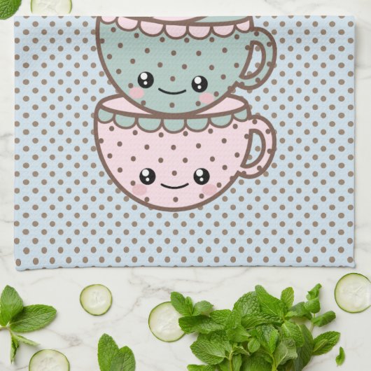 Linge De Cuisine Chibi Dotty Teacup Stack rose et bleu (Plié)