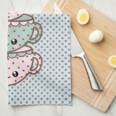 Linge De Cuisine Chibi Dotty Teacup Stack rose et bleu (Quart Plié)