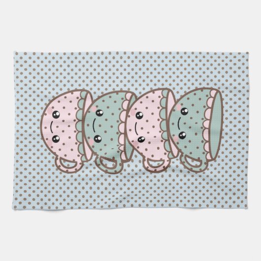 Linge De Cuisine Chibi Dotty Teacup Stack rose et bleu (Horizontal)