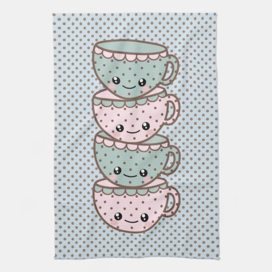 Linge De Cuisine Chibi Dotty Teacup Stack rose et bleu (Vertical)