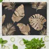 Linge De Cuisine Chic Black Gold Tropical Feuilles (Plié)