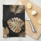 Linge De Cuisine Chic Black Gold Tropical Feuilles (Quart Plié)