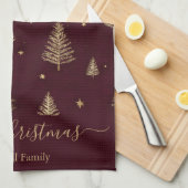 Linge De Cuisine Chic Burgundy gold glitter merry christmas trees (Quart Plié)