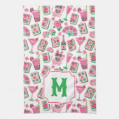 Linge De Cuisine Chic Capriceux Rose & Vert Monogramme Fête Mahjong (Vertical)