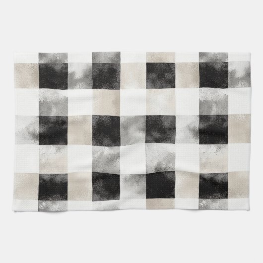 Linge De Cuisine Chic Crème Noir Plaid (Horizontal)