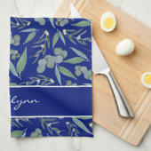 Linge De Cuisine Chic Custom Navy Blue Eucalyptus Motif de verdure (Quart Plié)
