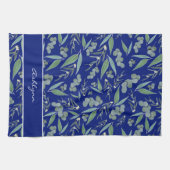 Linge De Cuisine Chic Custom Navy Blue Eucalyptus Motif de verdure (Horizontal)