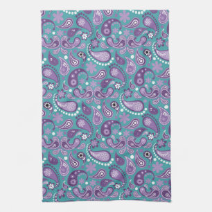 Linge De Cuisine Chic démodé motif paisley violet et bleu