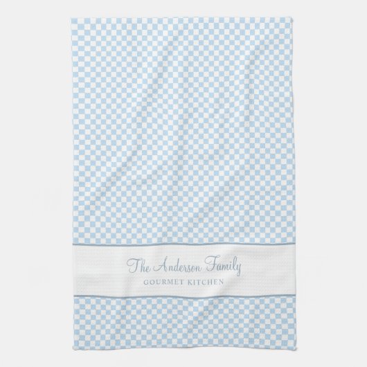 Linge De Cuisine Chic Dusty Bleu Français Plaid Check Pays Gourmet (Vertical)
