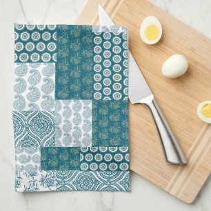 Linge De Cuisine Chic ethnique Faux Patchwork Motif, Turquoise et b