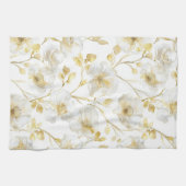 Linge De Cuisine Chic Fleurs Blanches Dorées Mariage (Horizontal)