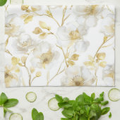 Linge De Cuisine Chic Fleurs Blanches Or Shower de Mariée (Plié)