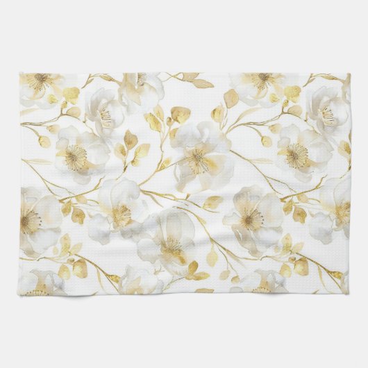 Linge De Cuisine Chic Fleurs Blanches Or Shower de Mariée (Horizontal)