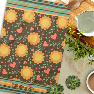 Linge De Cuisine Chic Floral Nom personnalisé ou devis amusant