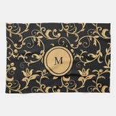 Linge De Cuisine Chic Gold Noir Monogramme Royal Damask (Horizontal)