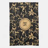 Linge De Cuisine Chic Gold Noir Monogramme Royal Damask (Vertical)