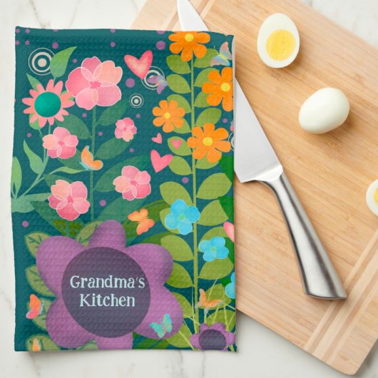 Linge De Cuisine Chic Happy tendance violet fleuri personnalisé élé