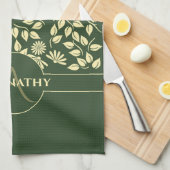 Linge De Cuisine Chic Monogramme Nom personnalisé Feuilles margueri (Quart Plié)