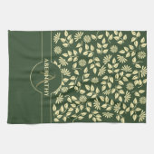 Linge De Cuisine Chic Monogramme Nom personnalisé Feuilles margueri (Horizontal)