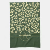 Linge De Cuisine Chic Monogramme Nom personnalisé Feuilles margueri (Vertical)