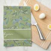 Linge De Cuisine Chic Motif Eucalyptus Vert Sage Personnalisé (Quart Plié)