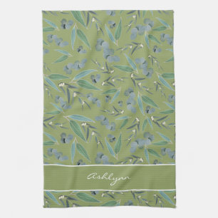 Linge De Cuisine Chic Motif Eucalyptus Vert Sage Personnalisé