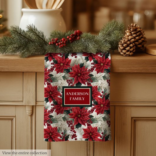 Linge De Cuisine Chic Poinsettia Kitchen Towel Custom Name Gift