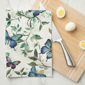 Linge De Cuisine Chic Romantique Fête de Mariage Papillons Bleus (Quart Plié)