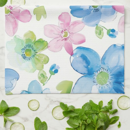 Linge De Cuisine Chic rose bleu bleu floral (Plié)