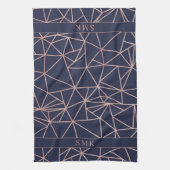 Linge De Cuisine Chic Rose Gold Foil géométrique Polygone bleu mari (Vertical)