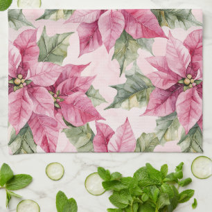 Linge De Cuisine Chic rose Poinsettia Fleurs Noël
