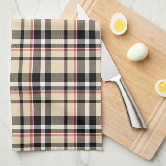 Linge De Cuisine Chic Rouge Beige Noir Blanc Plaid Stripes Motif (Quart Plié)
