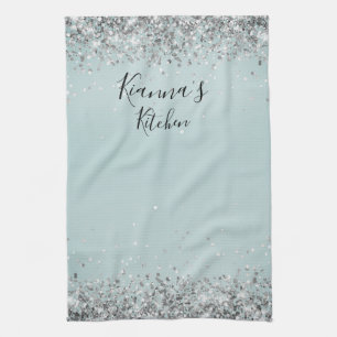 Linge De Cuisine Chic Silver Glittery Personnalisé