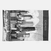 Linge De Cuisine Chicago Cityscape noir blanc (Horizontal)