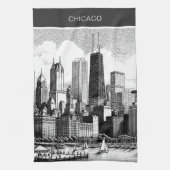 Linge De Cuisine Chicago Cityscape noir blanc (Vertical)