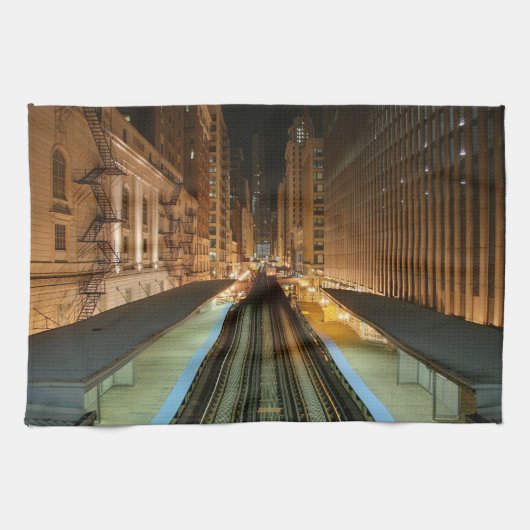 Linge De Cuisine Chicago "L" station la nuit (Horizontal)