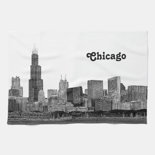 Linge De Cuisine Chicago Skyline Gravé (Horizontal)