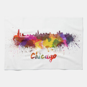 Linge De Cuisine Chicago skyline in watercolor