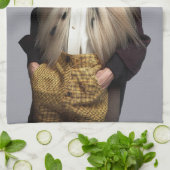 Linge De Cuisine Chien afghan cheveux blonds en pantalon (Plié)