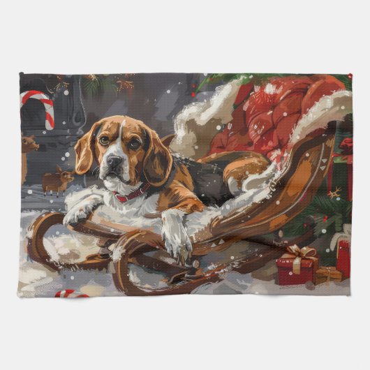 Linge De Cuisine Chien Beagle Noël Festif (Horizontal)